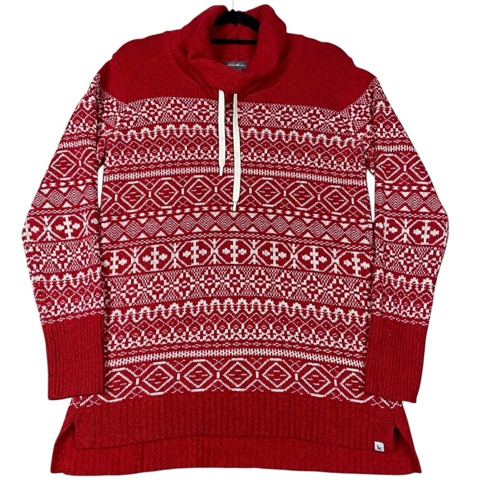 Eddie Bauer Fair Isle/Nordic Cowl Neck Wool Blend Cabincore Winter Sweater -T/ L